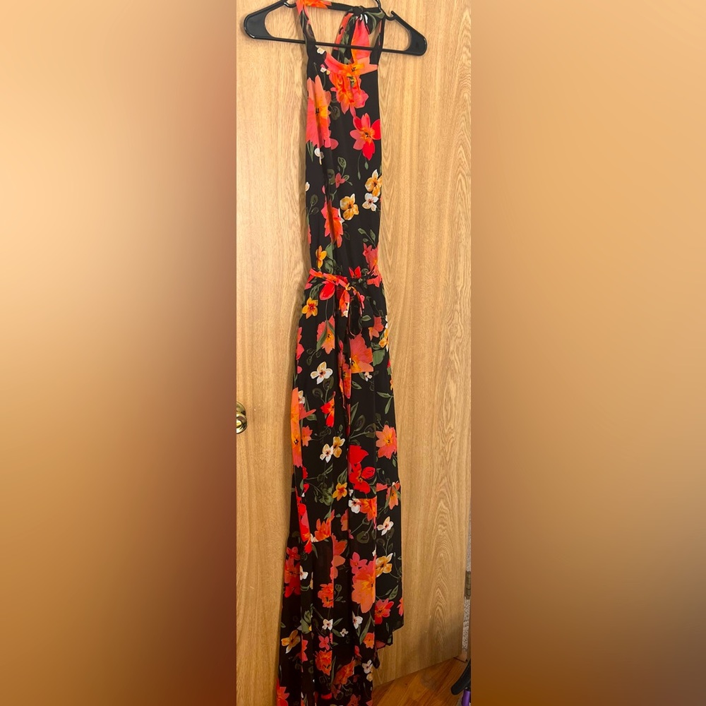 Backless Bright floral Halter dress